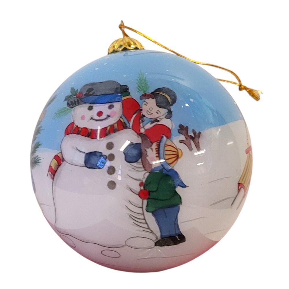 Pier One Li Bien Hand Painted Glass Ornament Snowman with Box 4" Vintage 1999